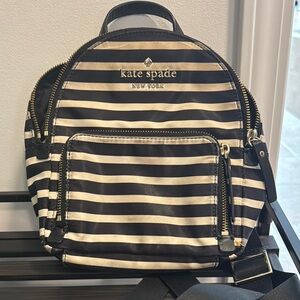 Kate Spade Black and Cream Striped Mini Backpack